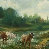 Oil on Canvas “Pastures” by N. Okolowicz – Early 20th Century