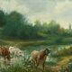 Huile sur Toile « Pâturages » de N. Okolowicz – Début XXe