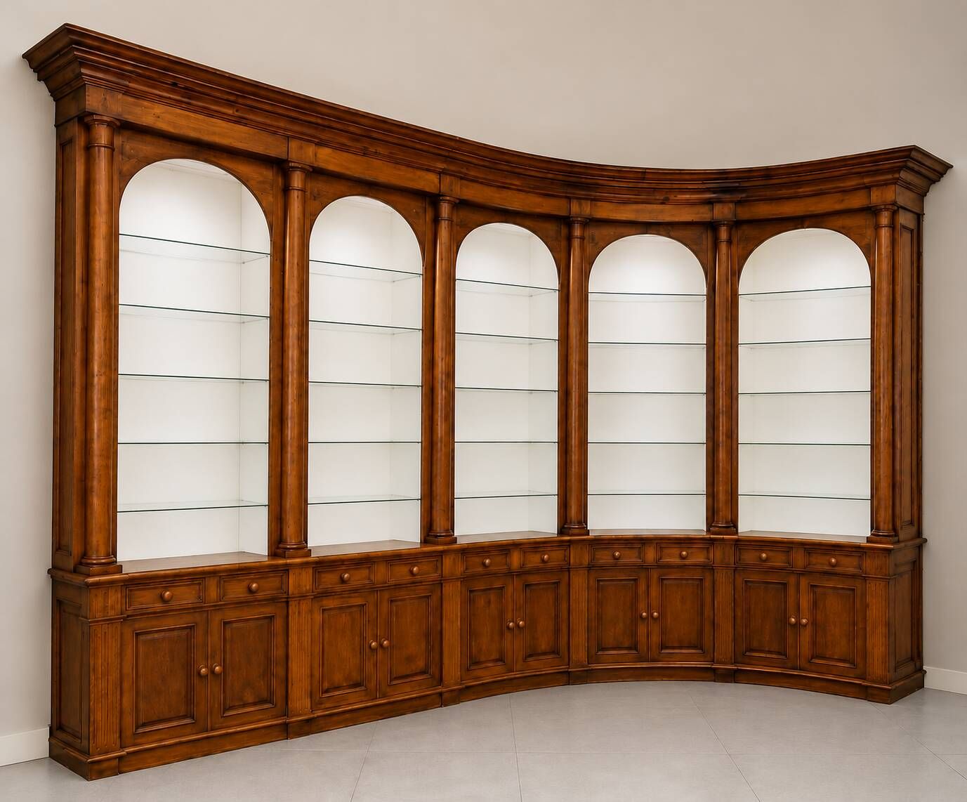 Monumental pair of apothecary bookshelves in oak, mid-19th century.