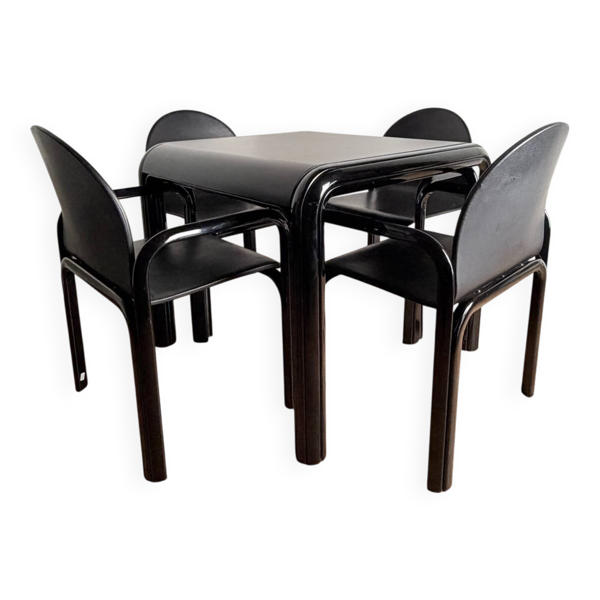 Knoll Orsay set – table & 4 chairs – black lacquered steel & faux leather