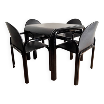 Knoll Orsay set – table & 4 chairs – black lacquered steel & faux leather