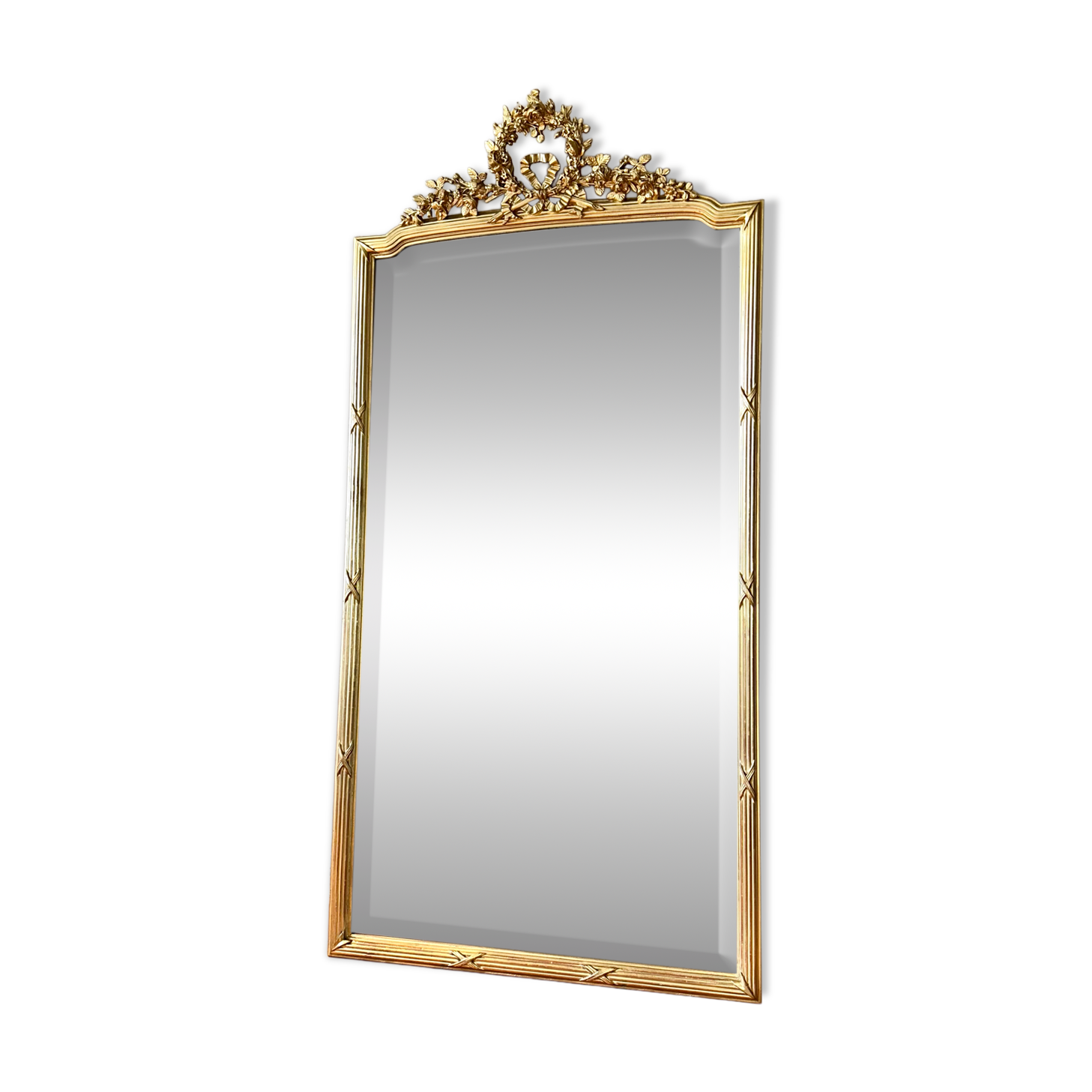 Miroir ancien à fronton doré Louis XVI