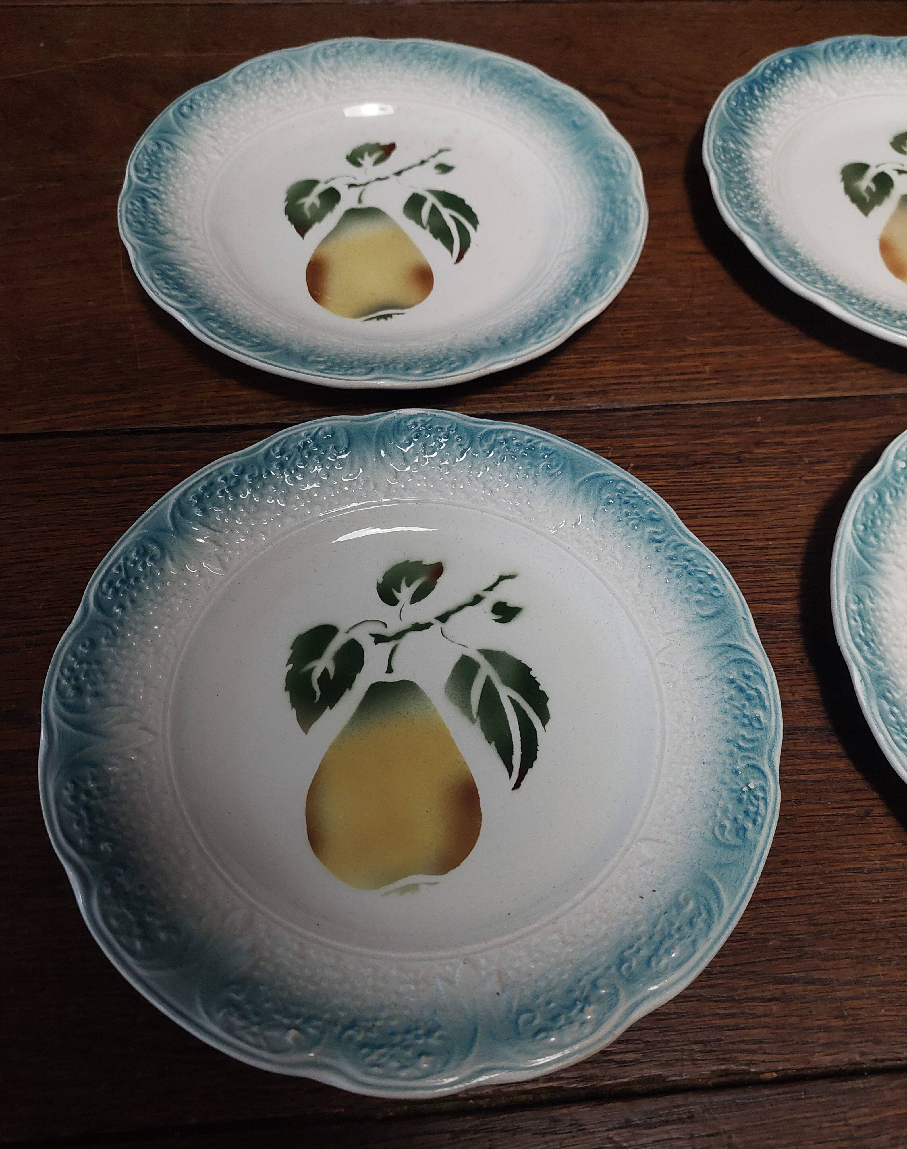 Dessert plates set of four Clairefontaine pear barbotine