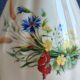 Vintage White Broken Ceramic Vase with Floral Pattern, Ribbed Vase