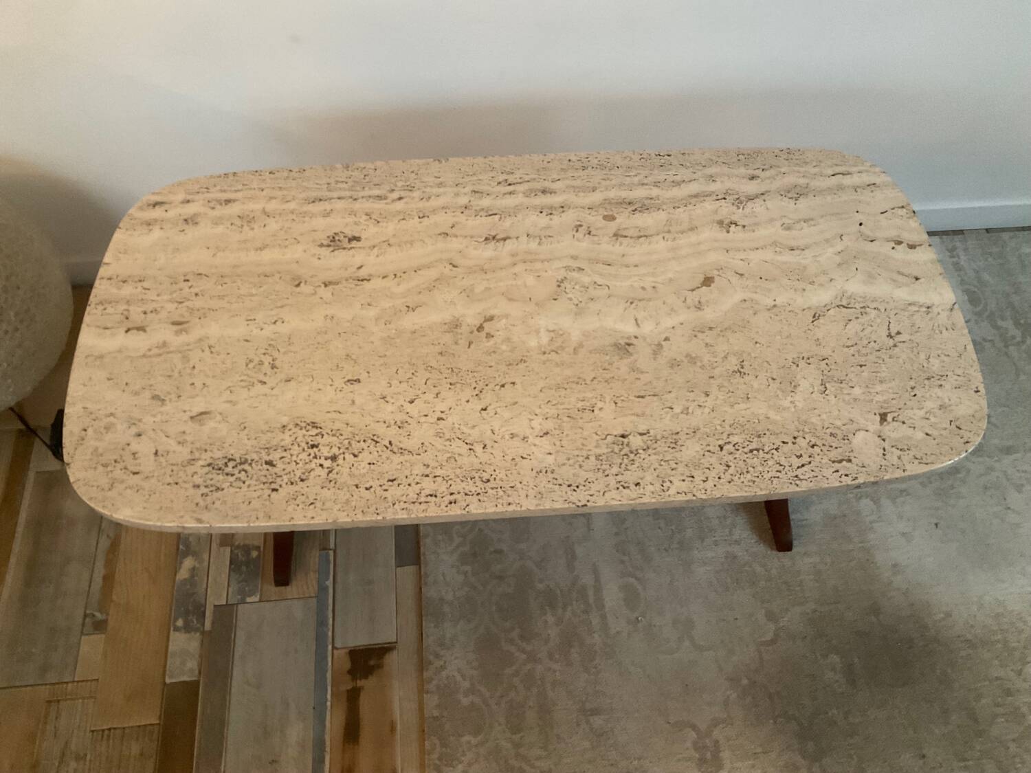 Travertine and wood coffee table from the 60s-70s