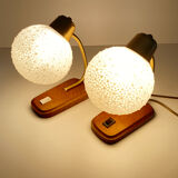 Pair of Scandinavian Vintage Lamps, Wood, Brass and Glass, 60s