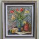 Mid-Century Modern "Still Life with Tulips" Swedish Vintage Expressionist Still Life Oil Painting, F