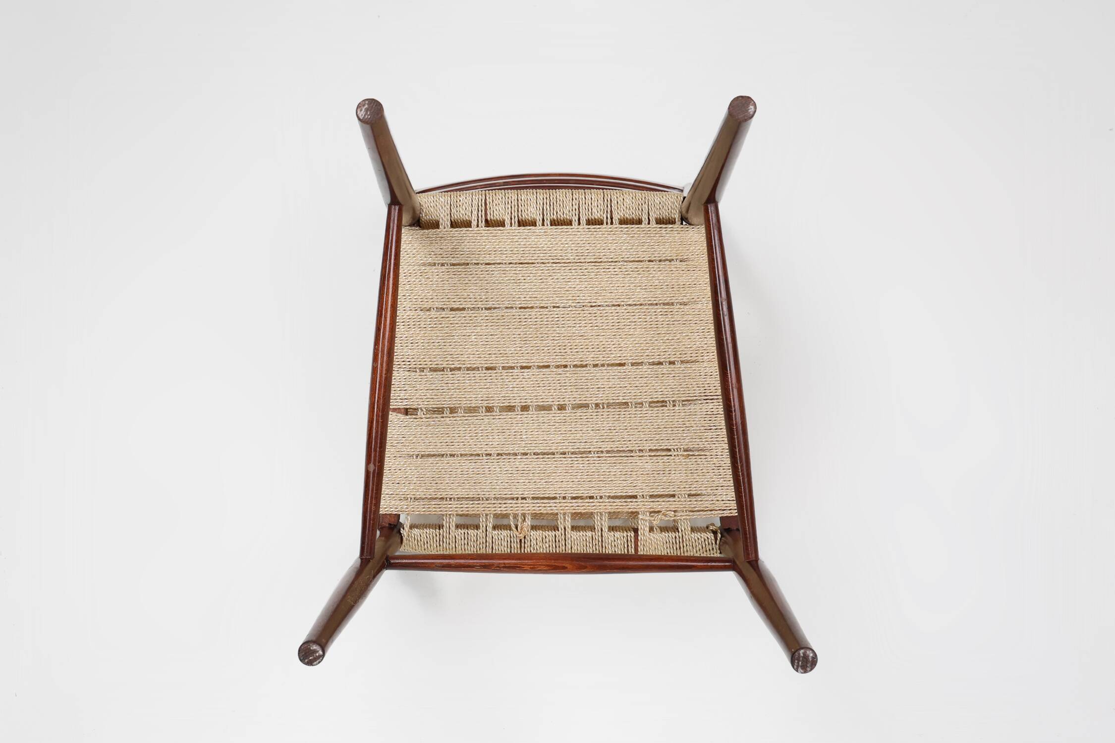 Teak dining chairs with braided rope seat, Belgium 1960s