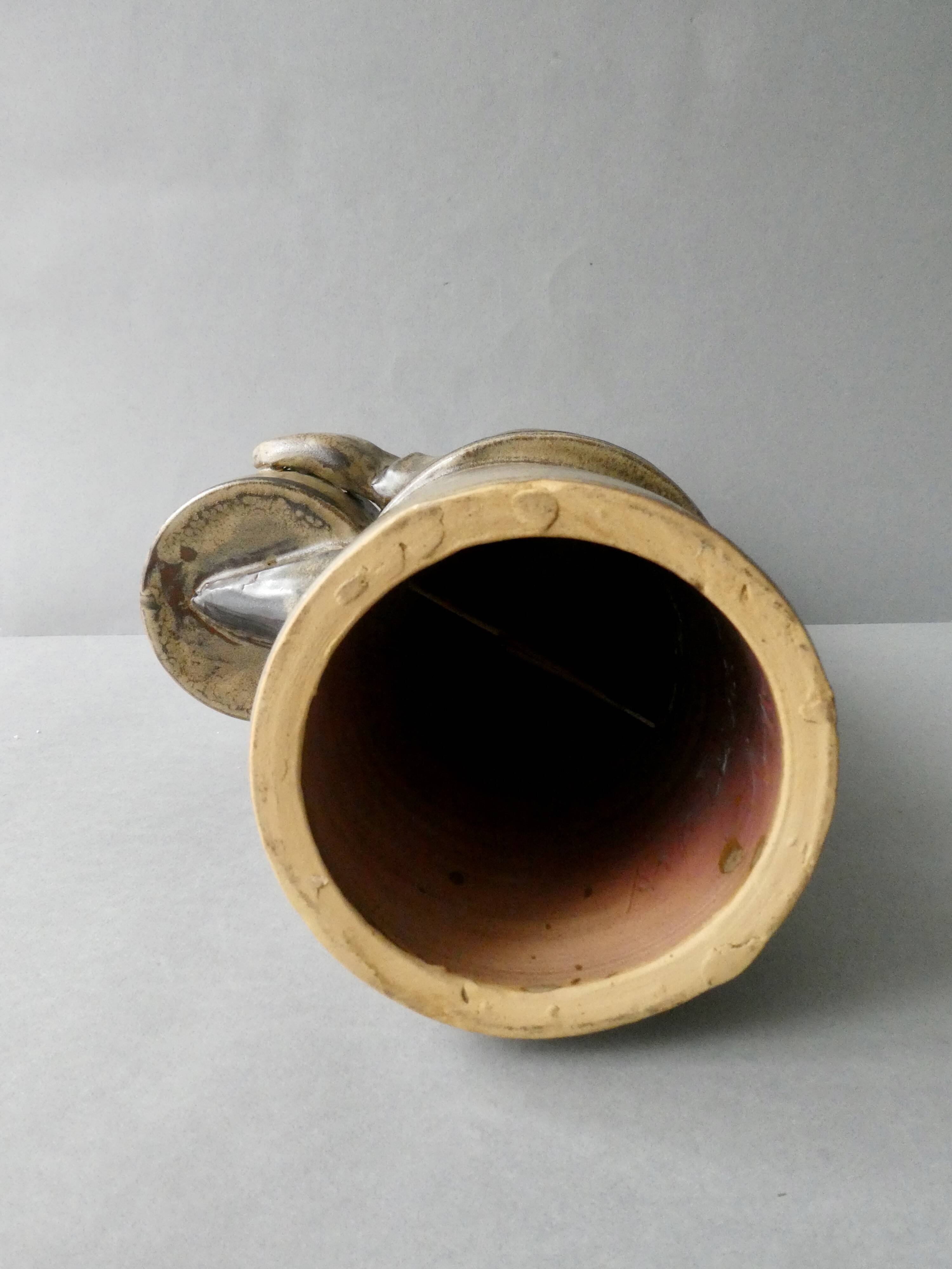 Large stoneware candlestick signed Denise Pointu, stoneware from Puisaye