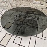 Round chrome coffee table with smoked glass