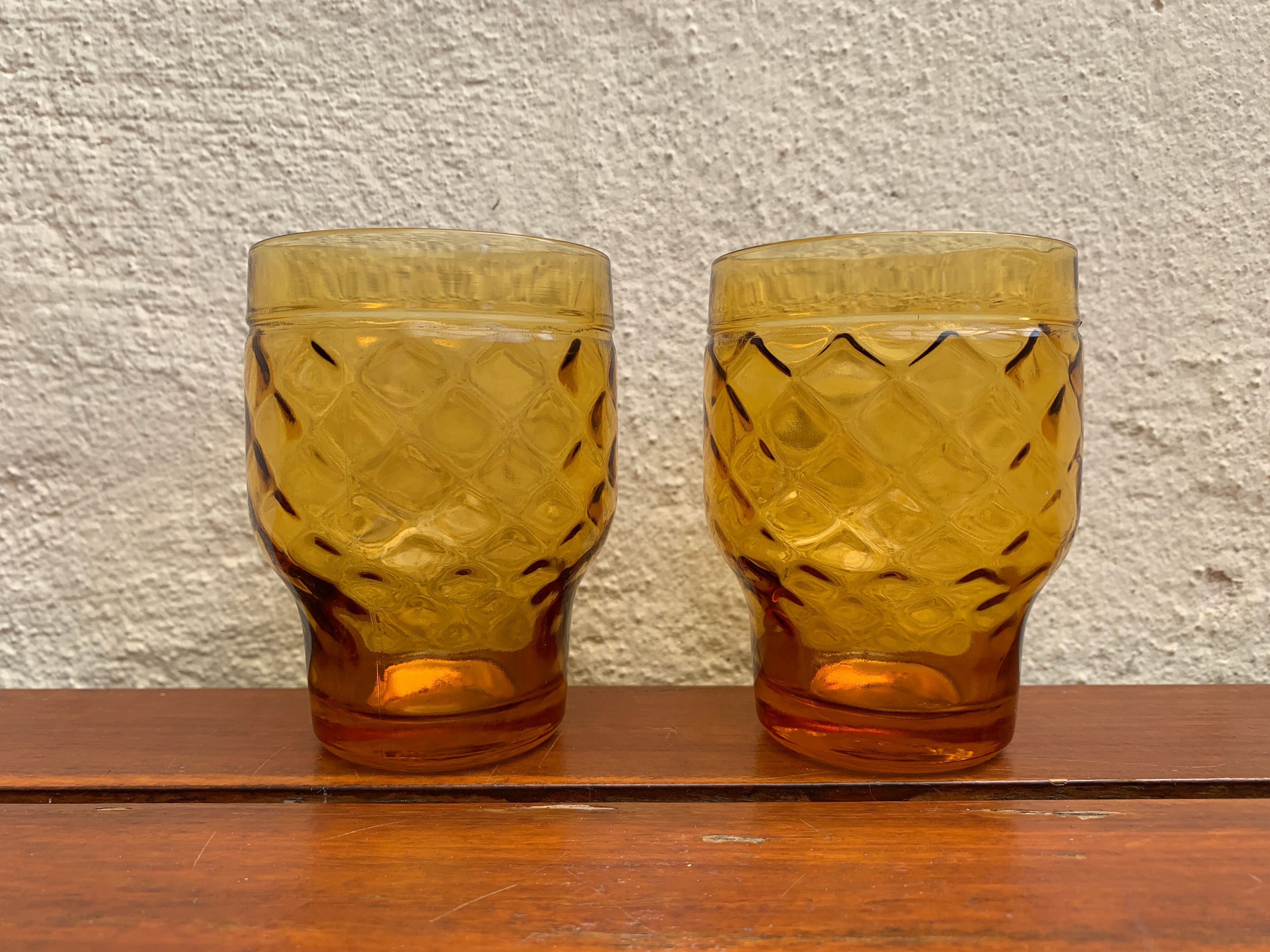 2 vintage glasses pernod anisette amber glass