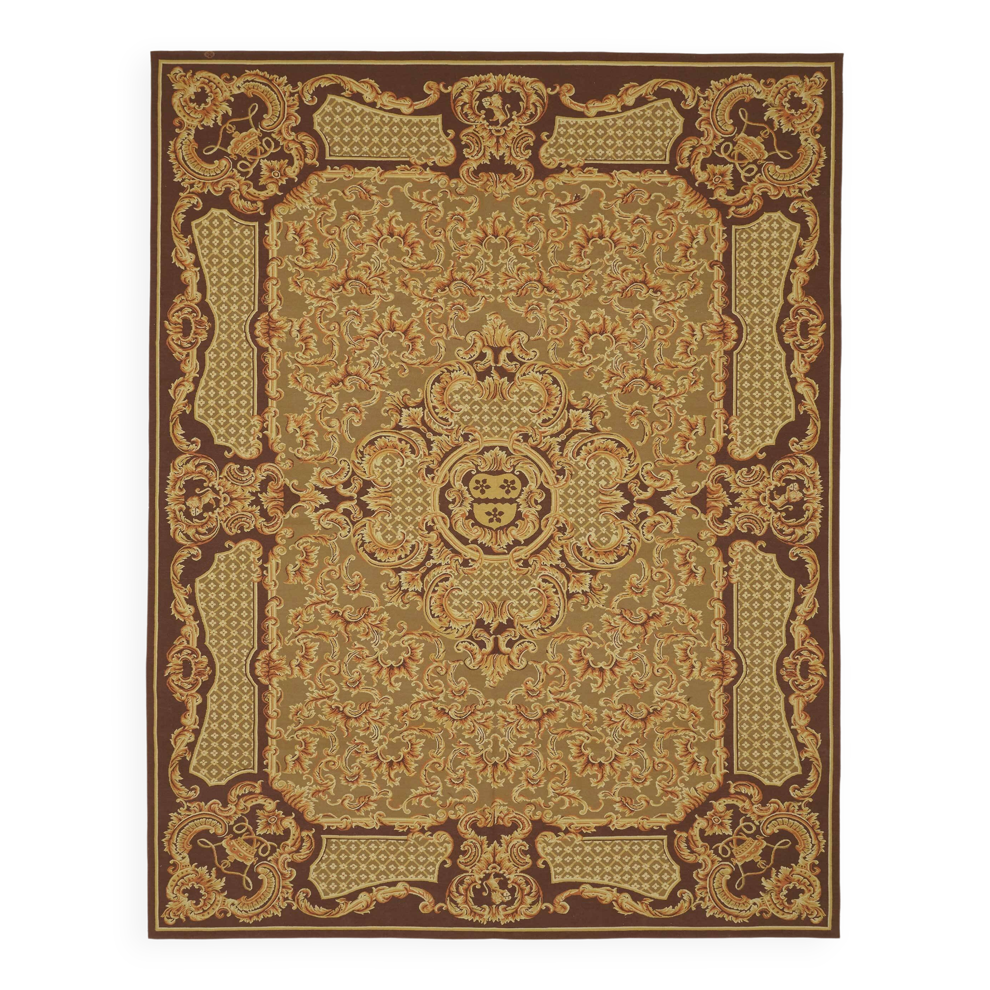 Handmade European Vintage Aubusson Kilim 277 cm x 356 cm