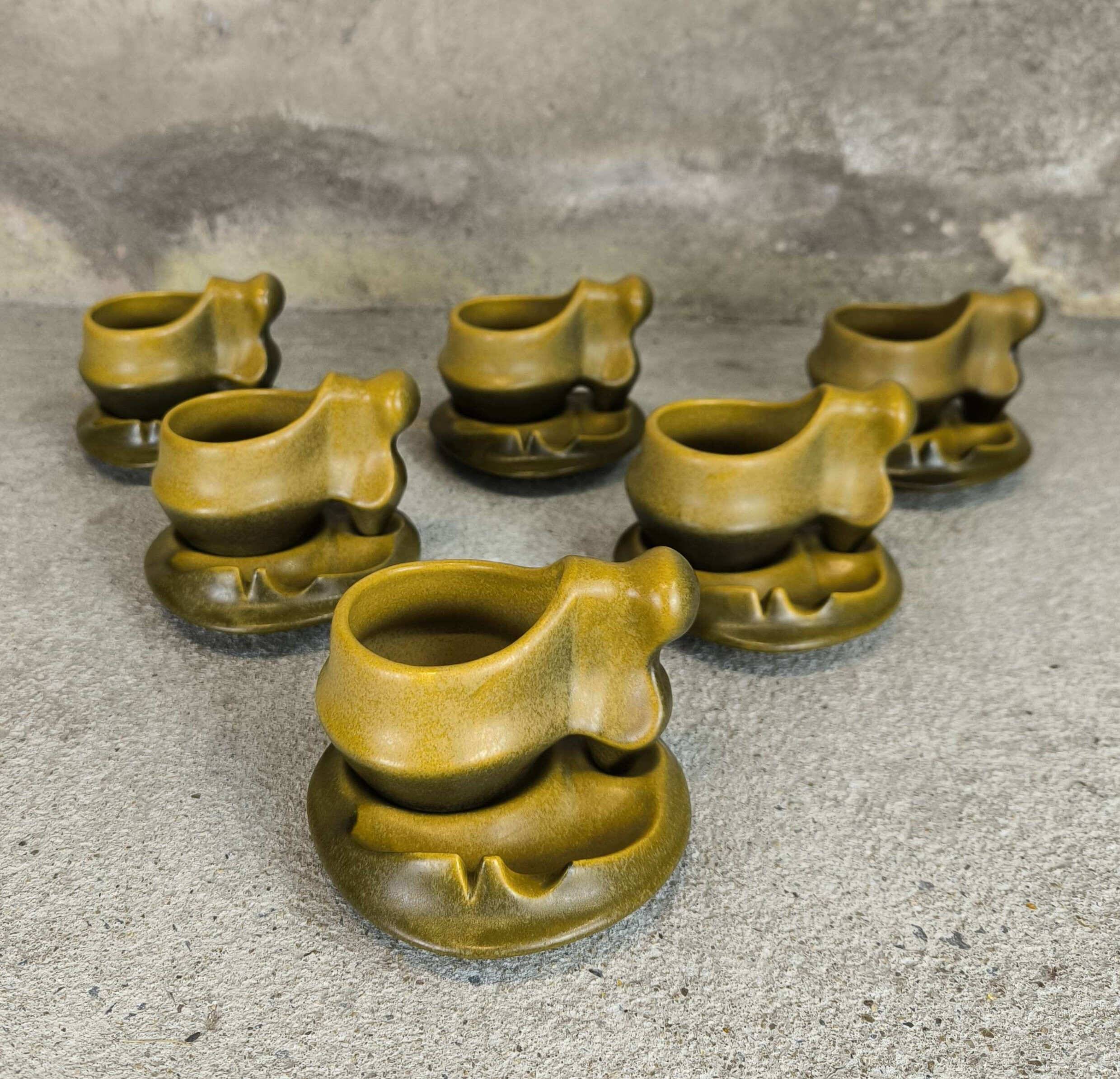 Six vintage Romanian coffee cups Faianta Sighisoara