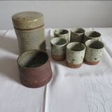 6 coffee glasses, sugar and cookie jar