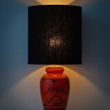 Ceramic table lamp Dutch Orange Gouda “Tokio”, 1970s, black linen shade