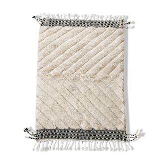 Tapis berbère marocain béni ouarain écru à chevron gravés 172x116cm