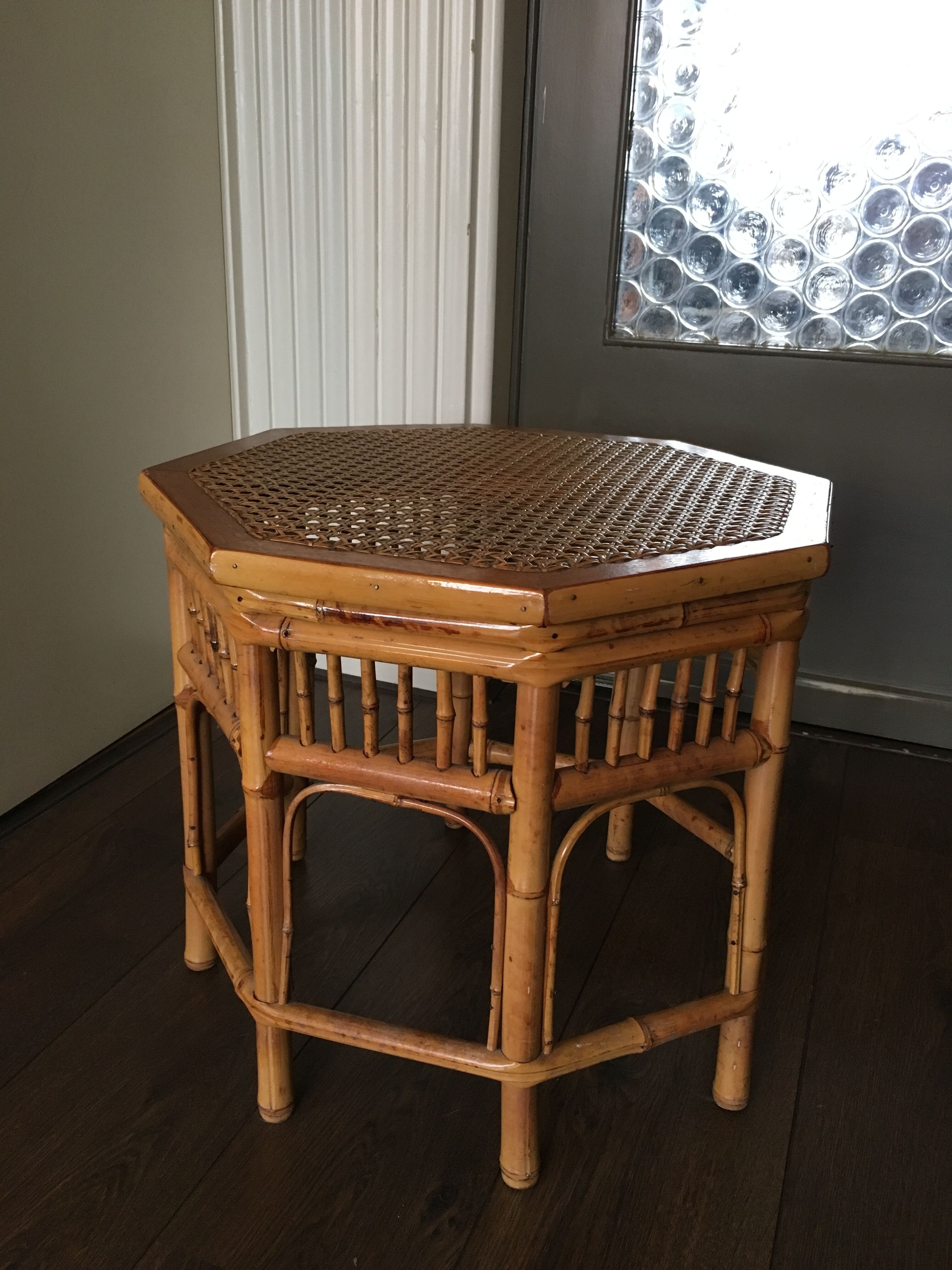 Rattan and wicker side table, 1950