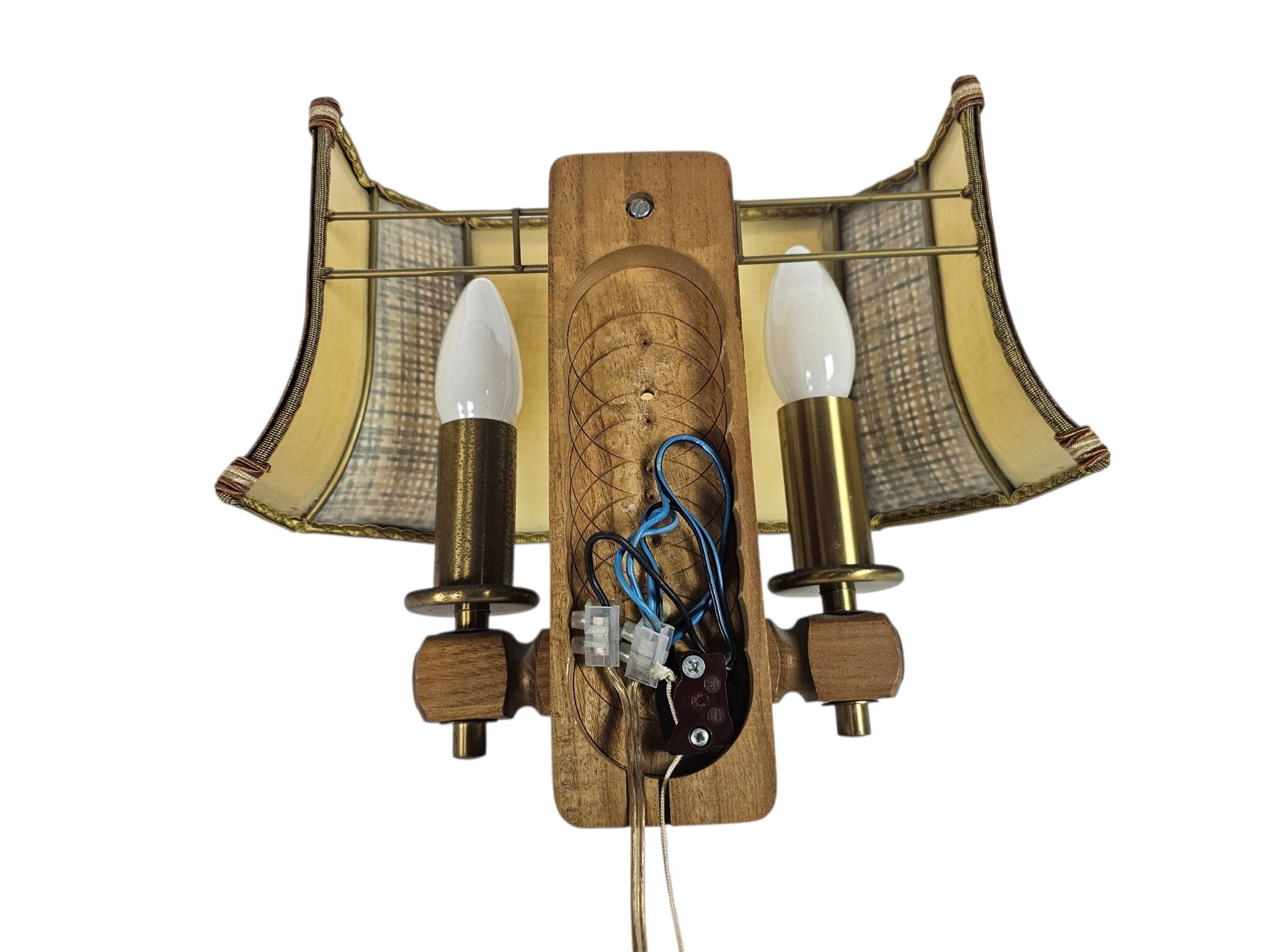 Herda Holland - pull-pendant wall lamp - wood - brass - 70s