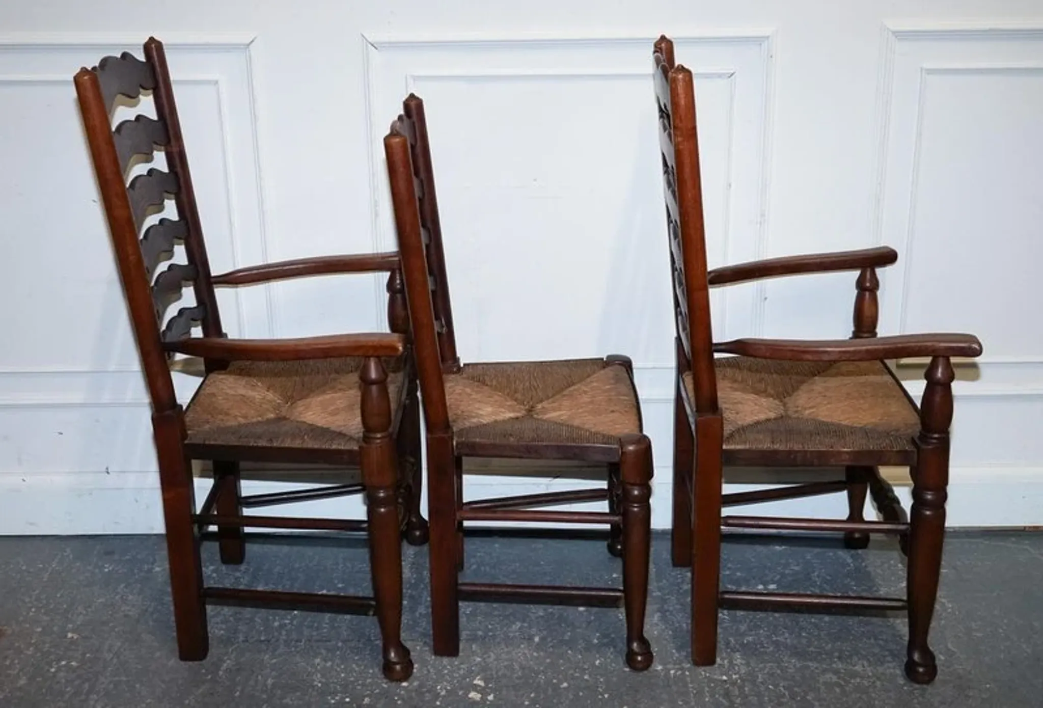 Antique Rush Seat Dining Chairs, England, 1910s, Set of 6