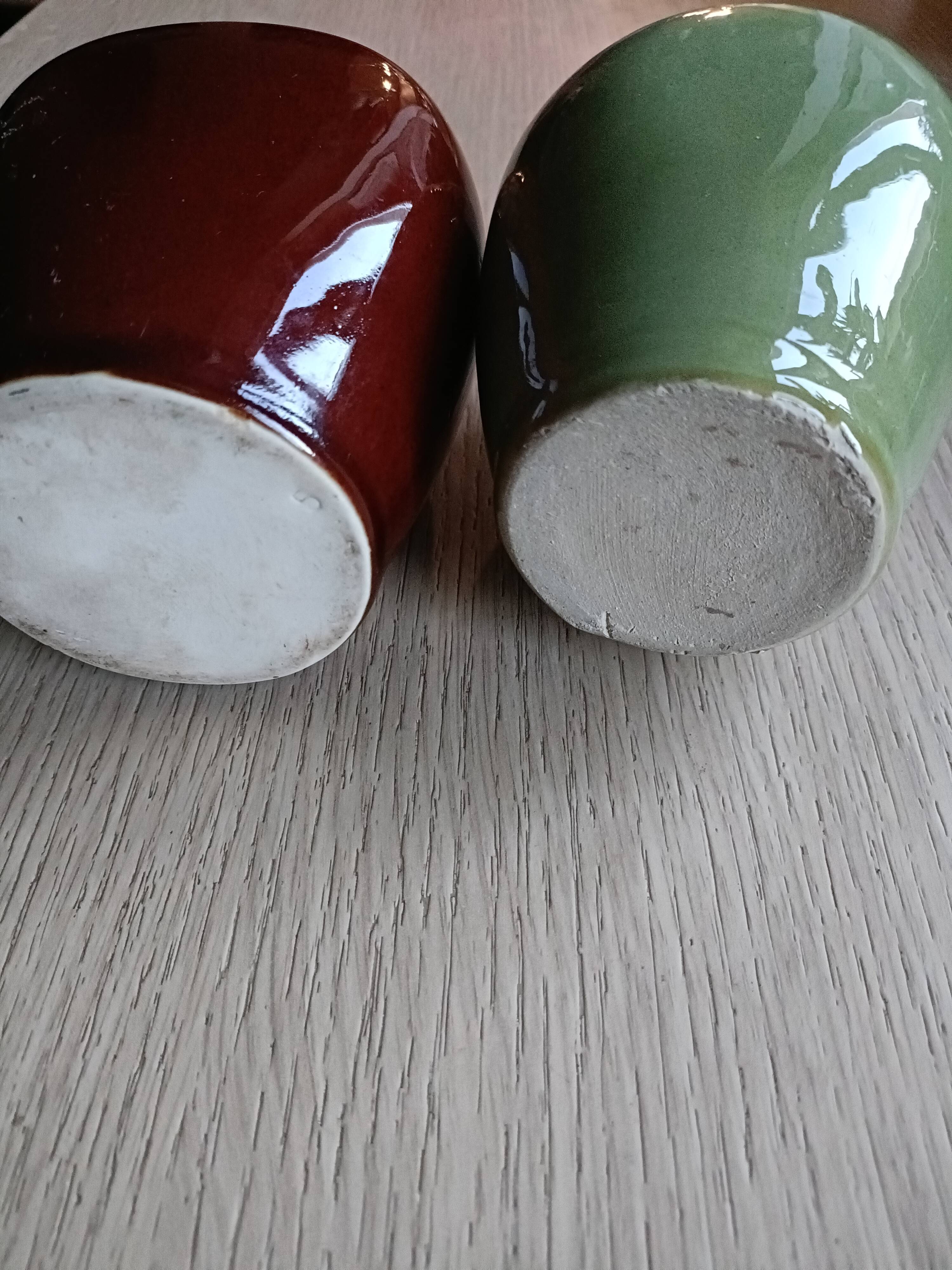 2 small glazed stoneware bottles