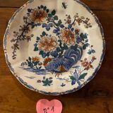 Set of 9 plates (hollow and flat) GIEN - Rooster and peonies - Late nineteenth / early twentieth century