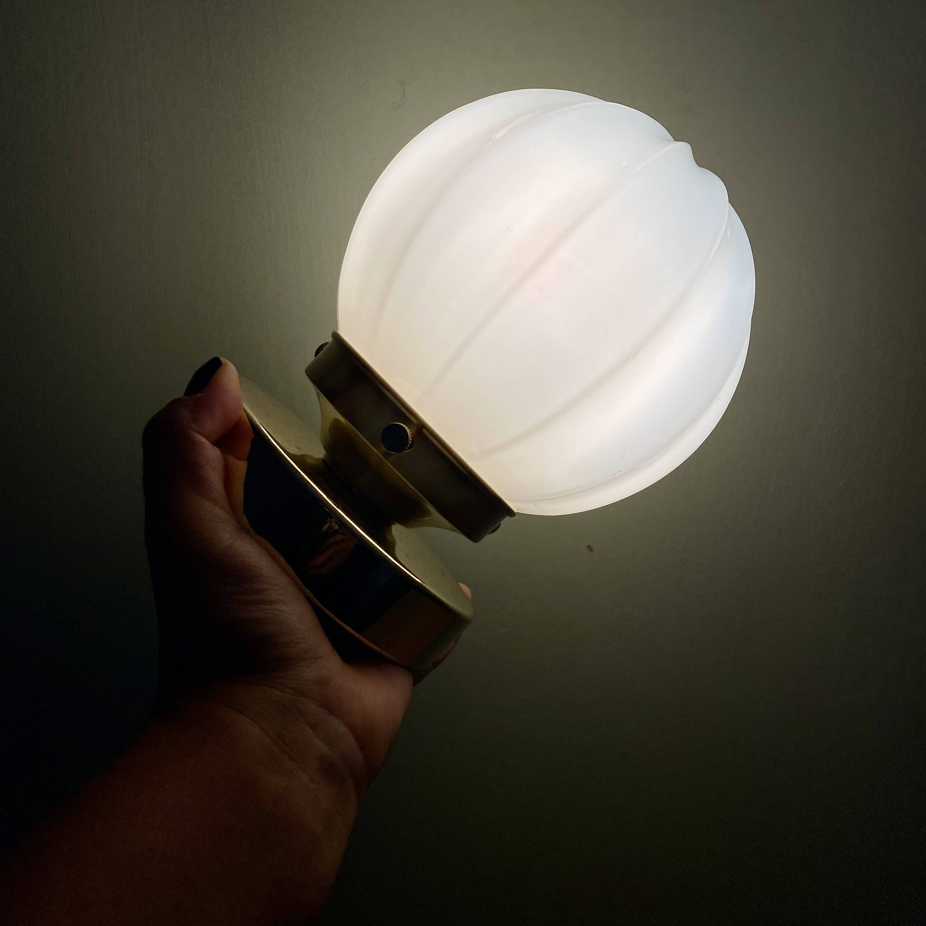 Vintage globe wall / ceiling light in white opaline