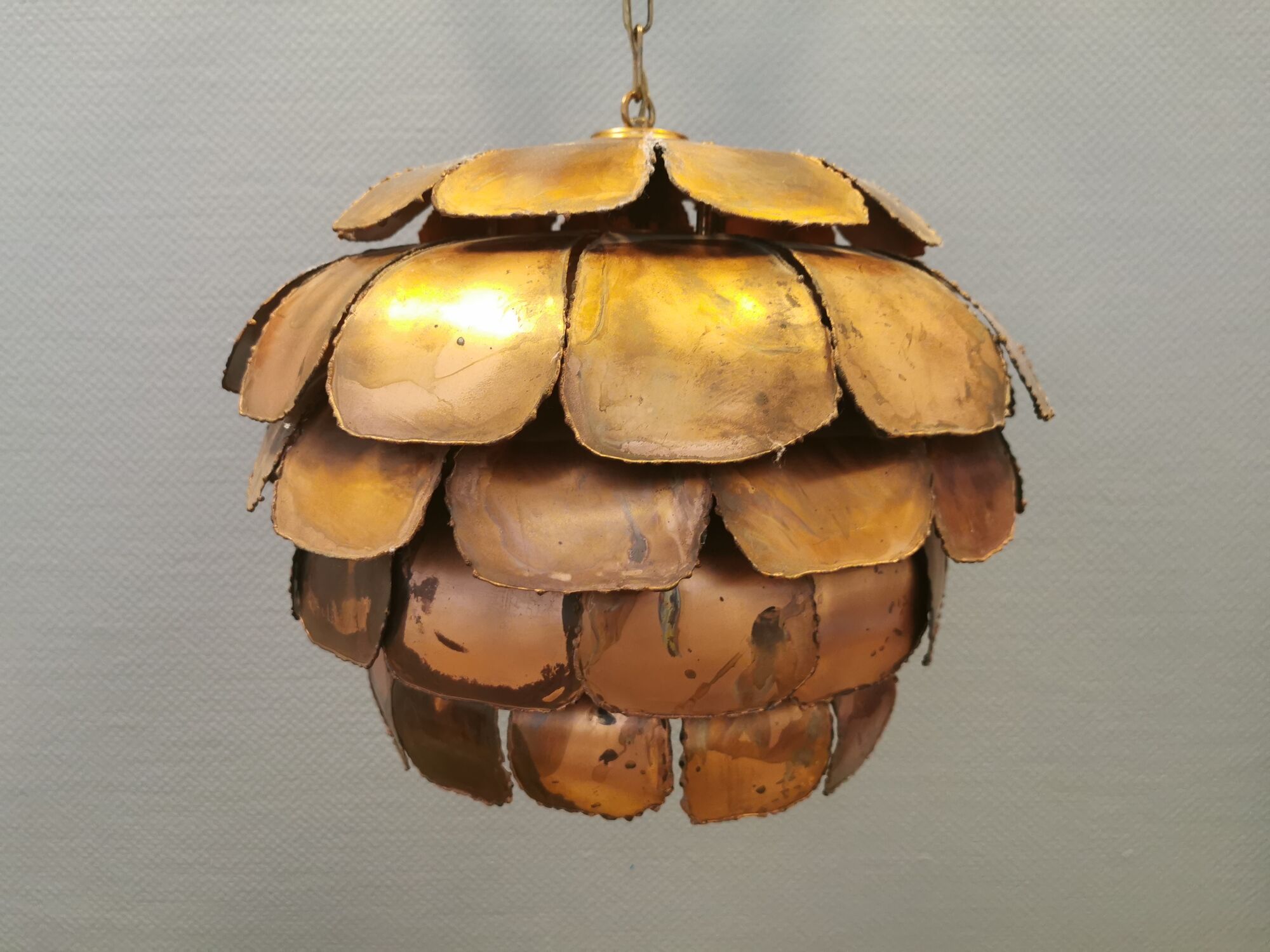 Artichoke lamp, designed by,  Svend Aage Holm Sørensen, with layered flame cut copper slats