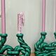 Pair of vintage green ceramic candlesticks signed Hubert Pernin, Vallauris.