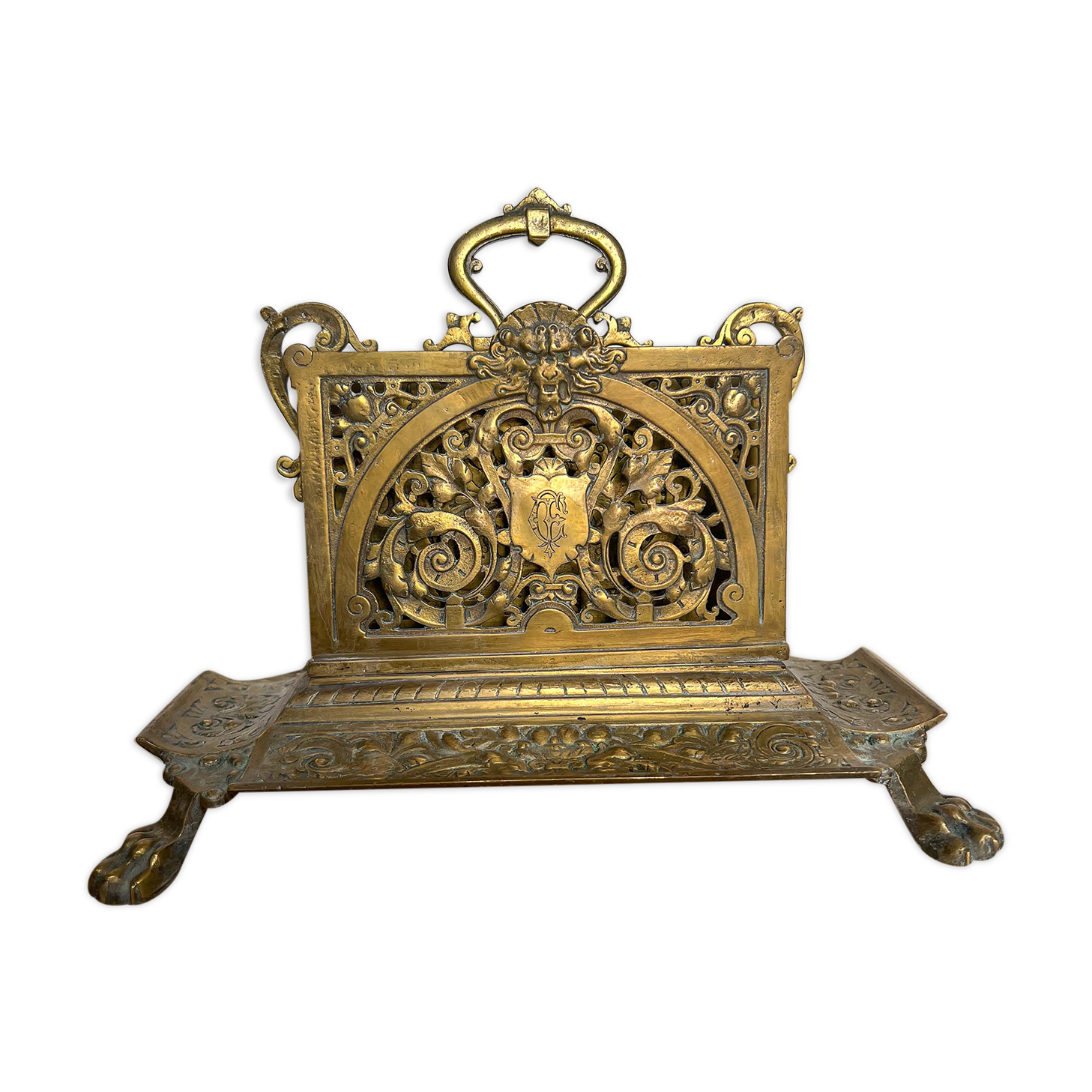 Period gilded brass mail rack