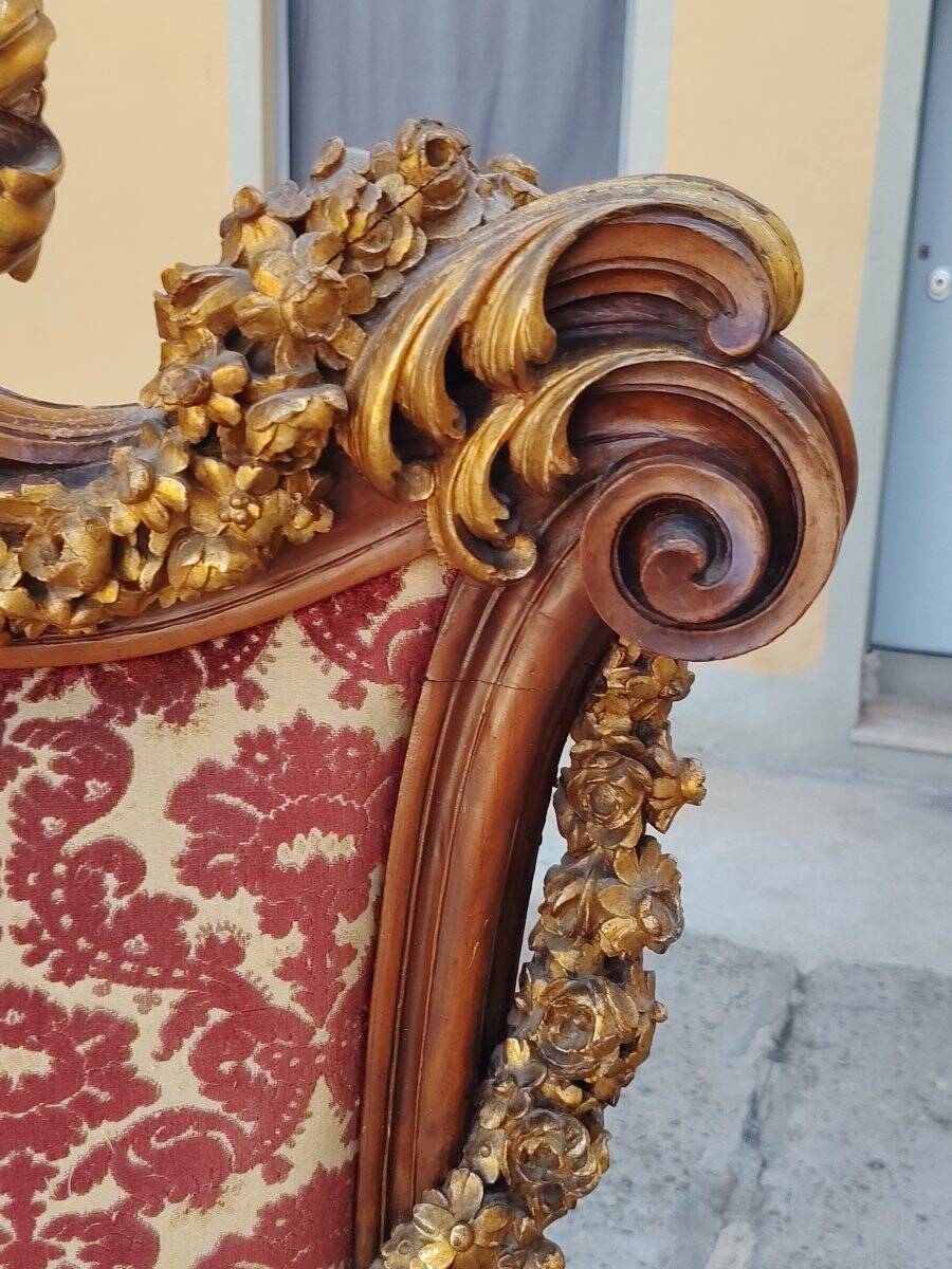 Un trône ou fauteuil d'apparat imposant , en bois sculpté XIX siecle