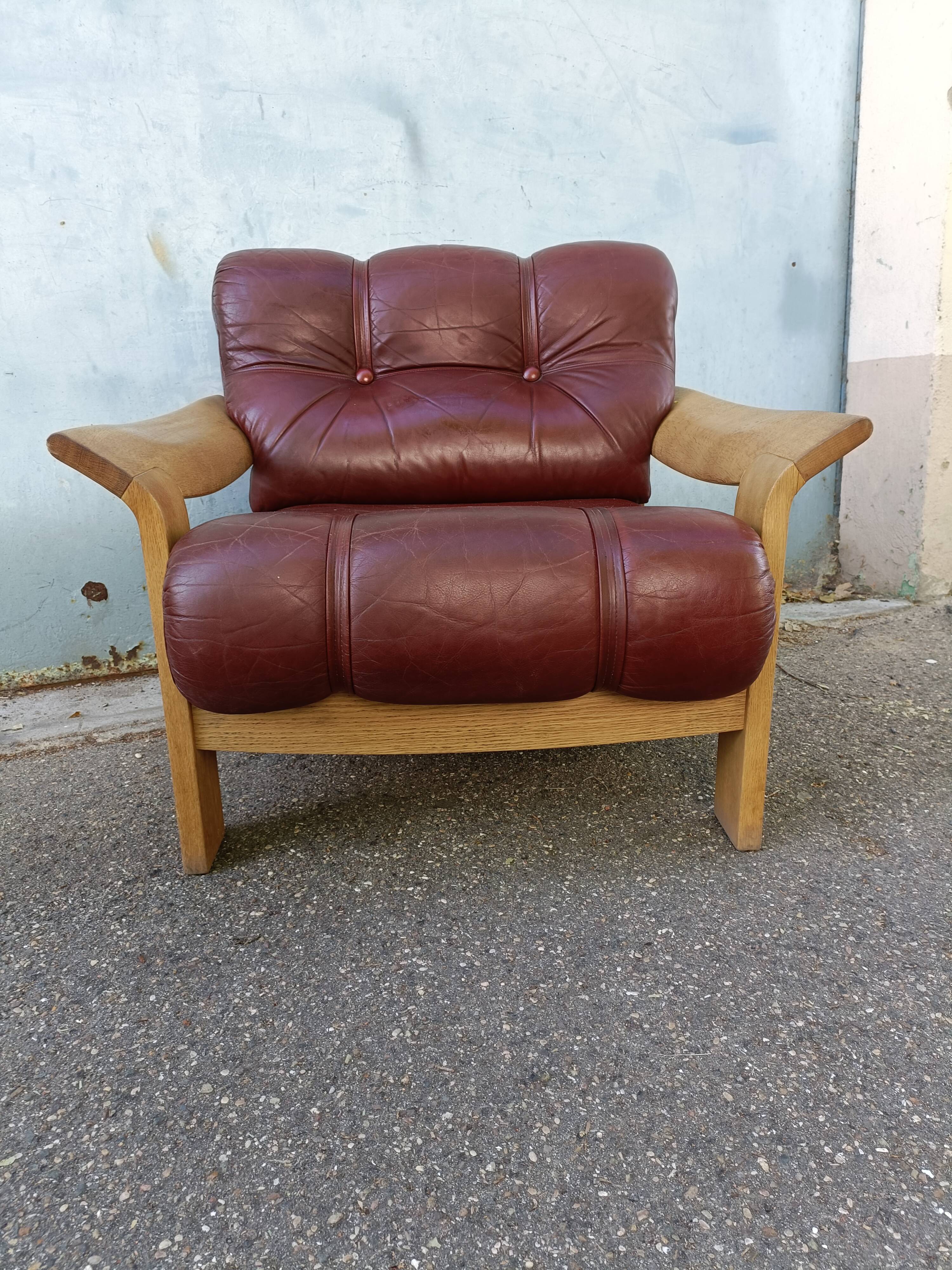 Danish vintage armchair light oak and leather.