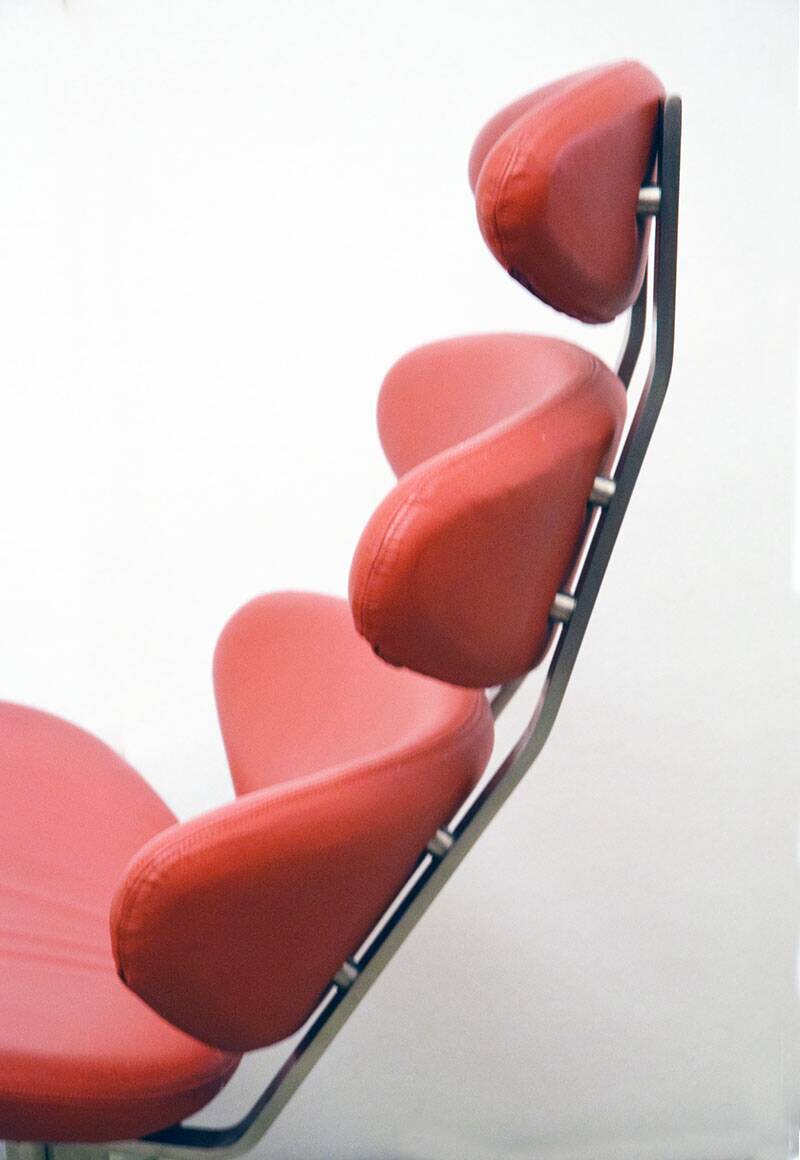 Paul Volther 'Corona Chair' with Ottoman, 1990s Replica in Leather