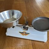Vintage toy balance roberval made in france with tray and complete set of weights.