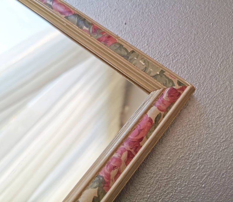 Vintage floral wooden mirror 80s 34x49cm