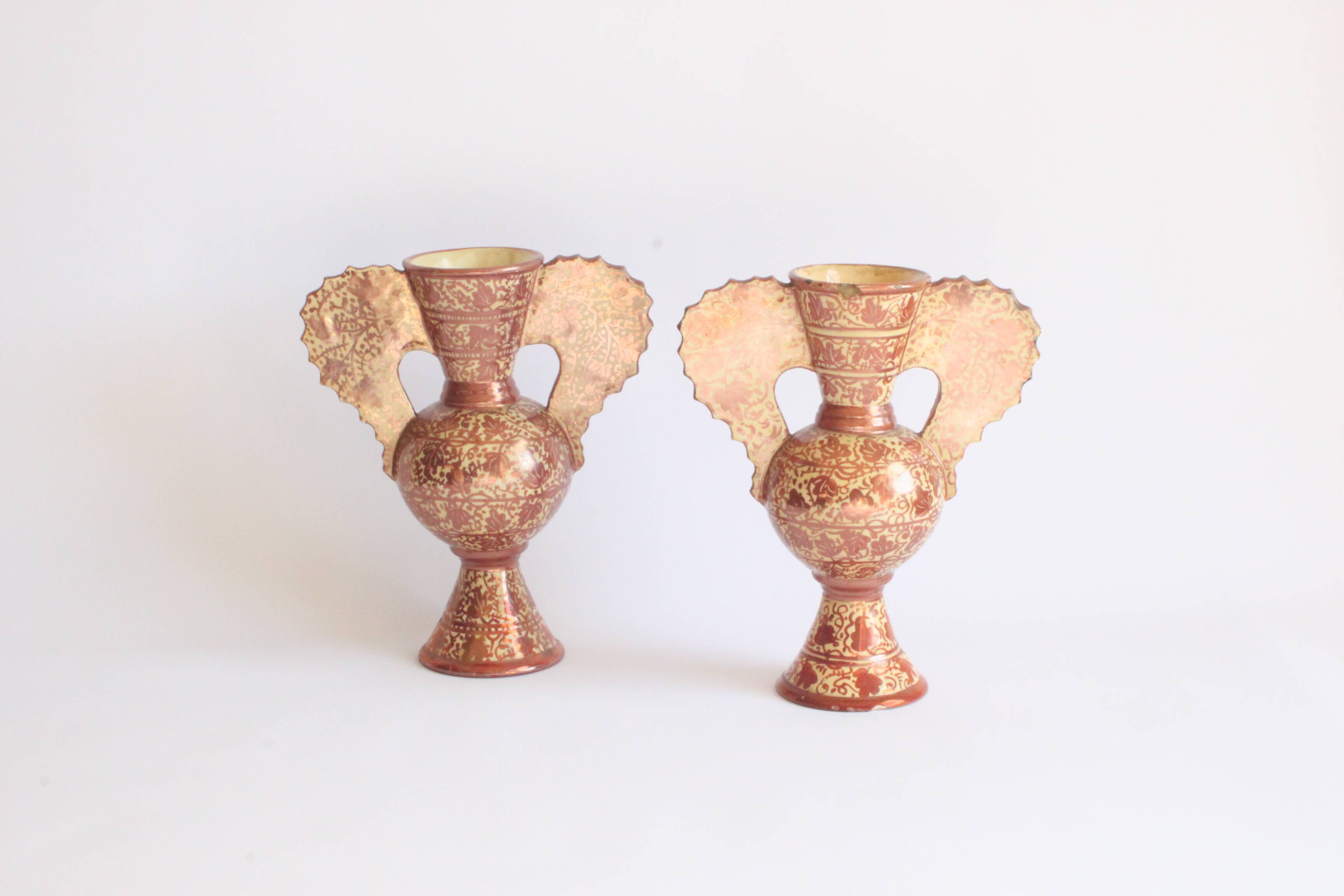 Neoclassical Spanish Copper Lustre Vases, 19Th