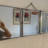 Vintage mirror 1930 triptych beveled barber iron gray - 28 x 69 cm