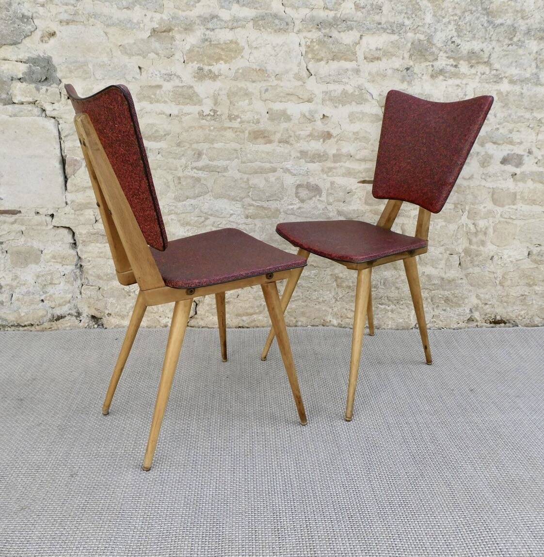 Pair of light wood chairs with Skai, around 1950.