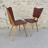 Pair of light wood chairs with Skai, around 1950.