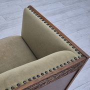 Canapé courbé danois des années 1950, mobilier en velours, bois de chêne.