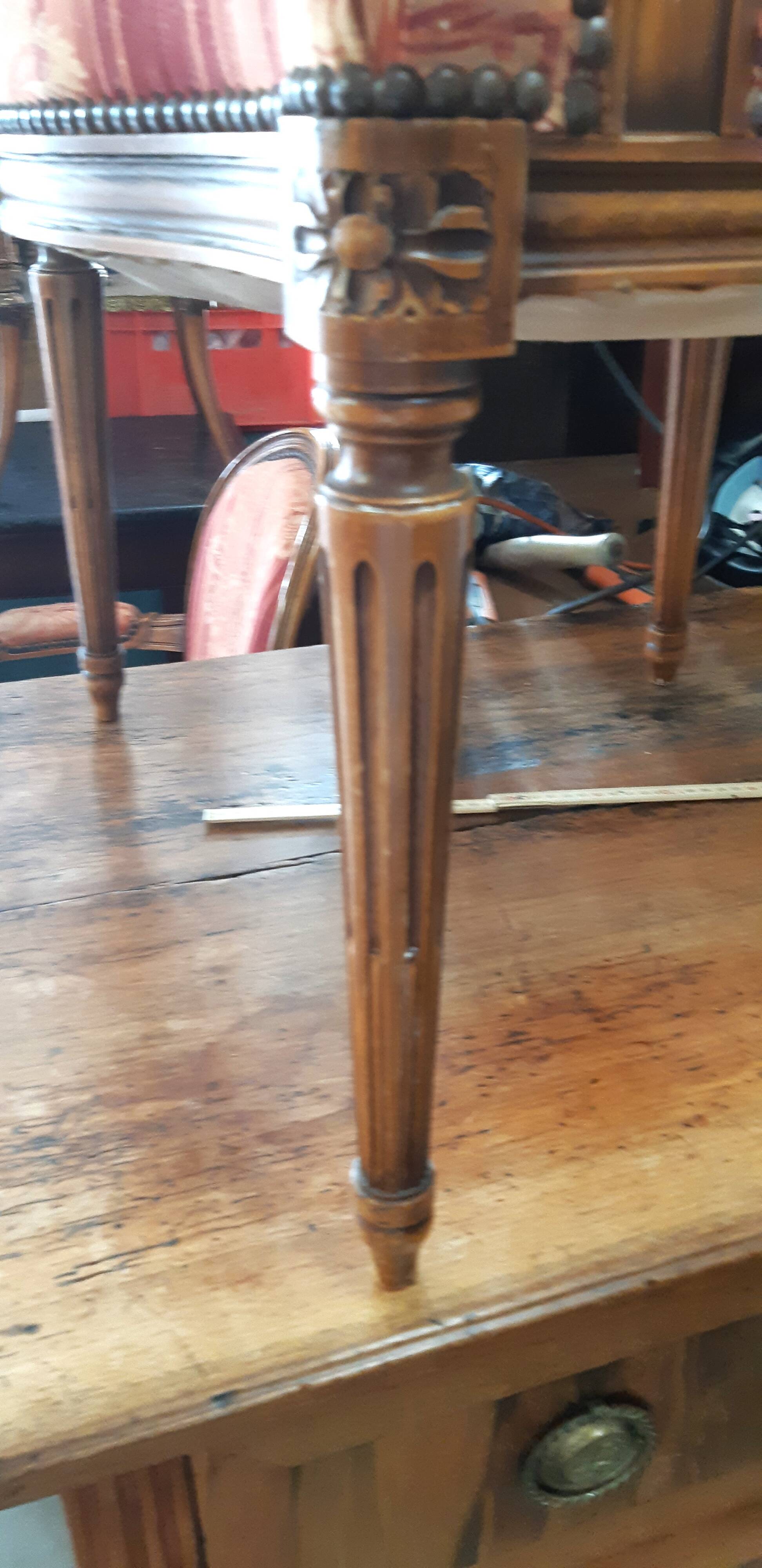 Pair of Louis XVI style cabriolet armchairs with medallion