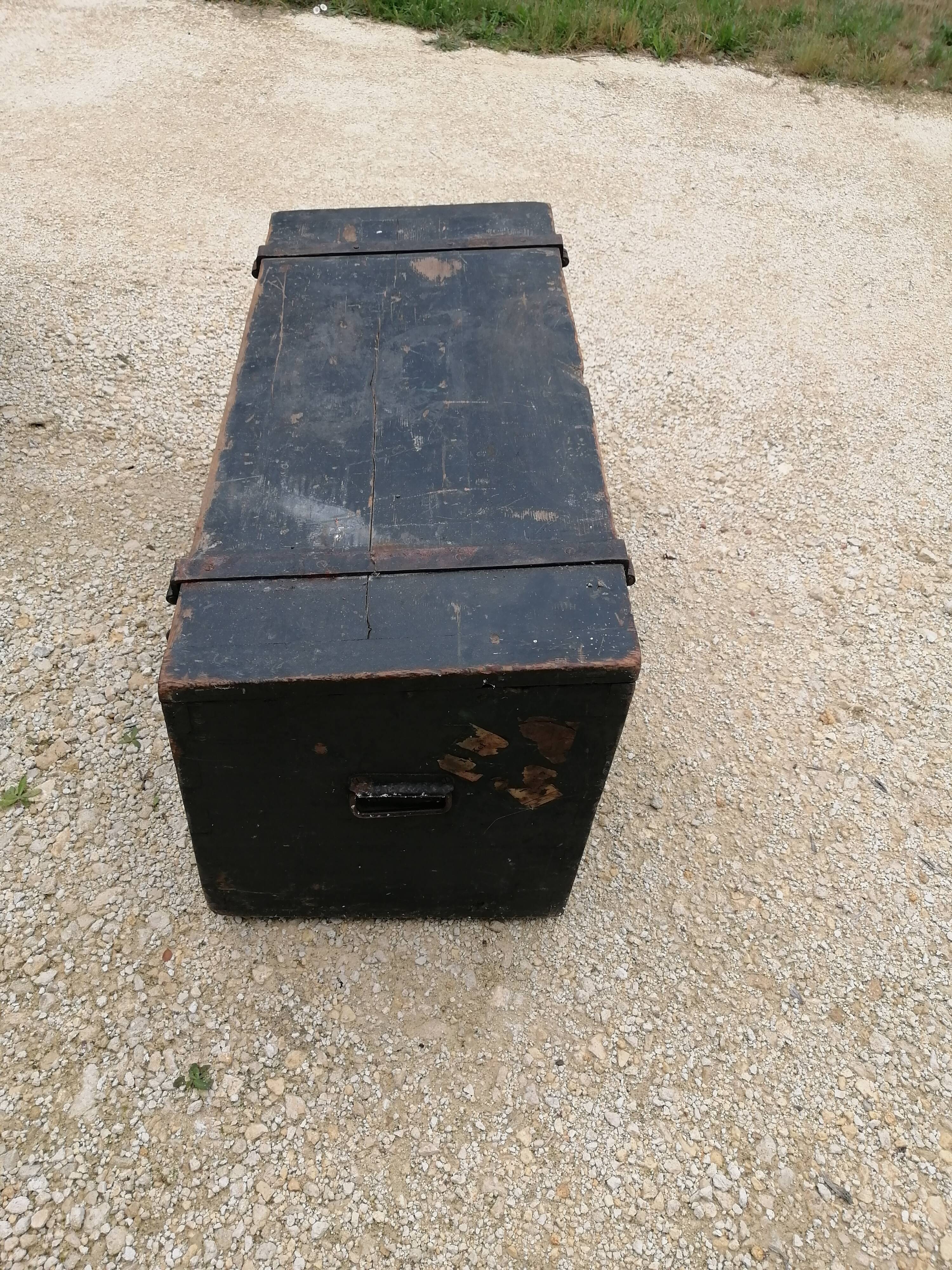 Old vintage wooden travel trunk