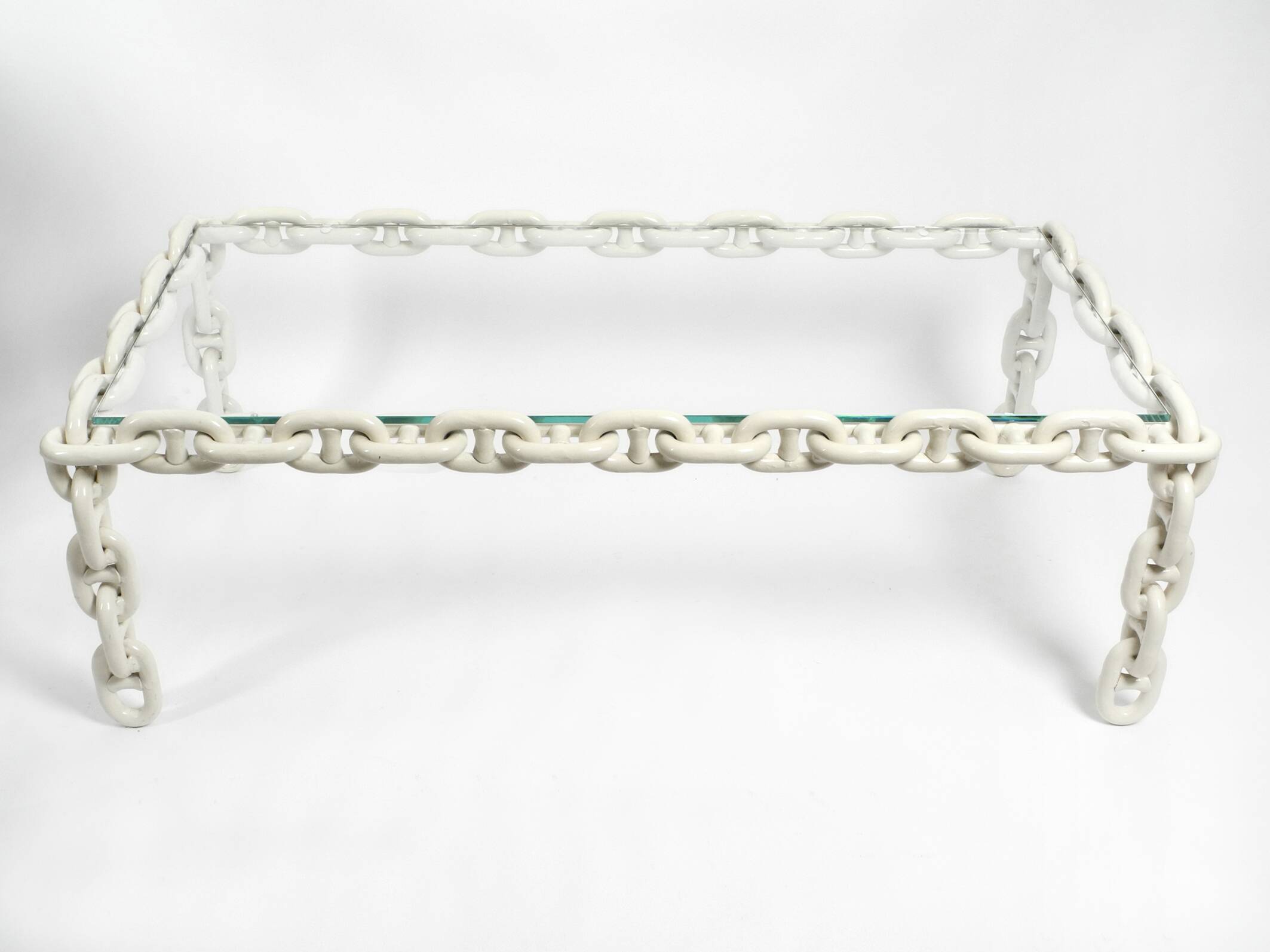 1970s XL Coffee Table Made of Nautical Iron Chain with a Thick Glass Plate