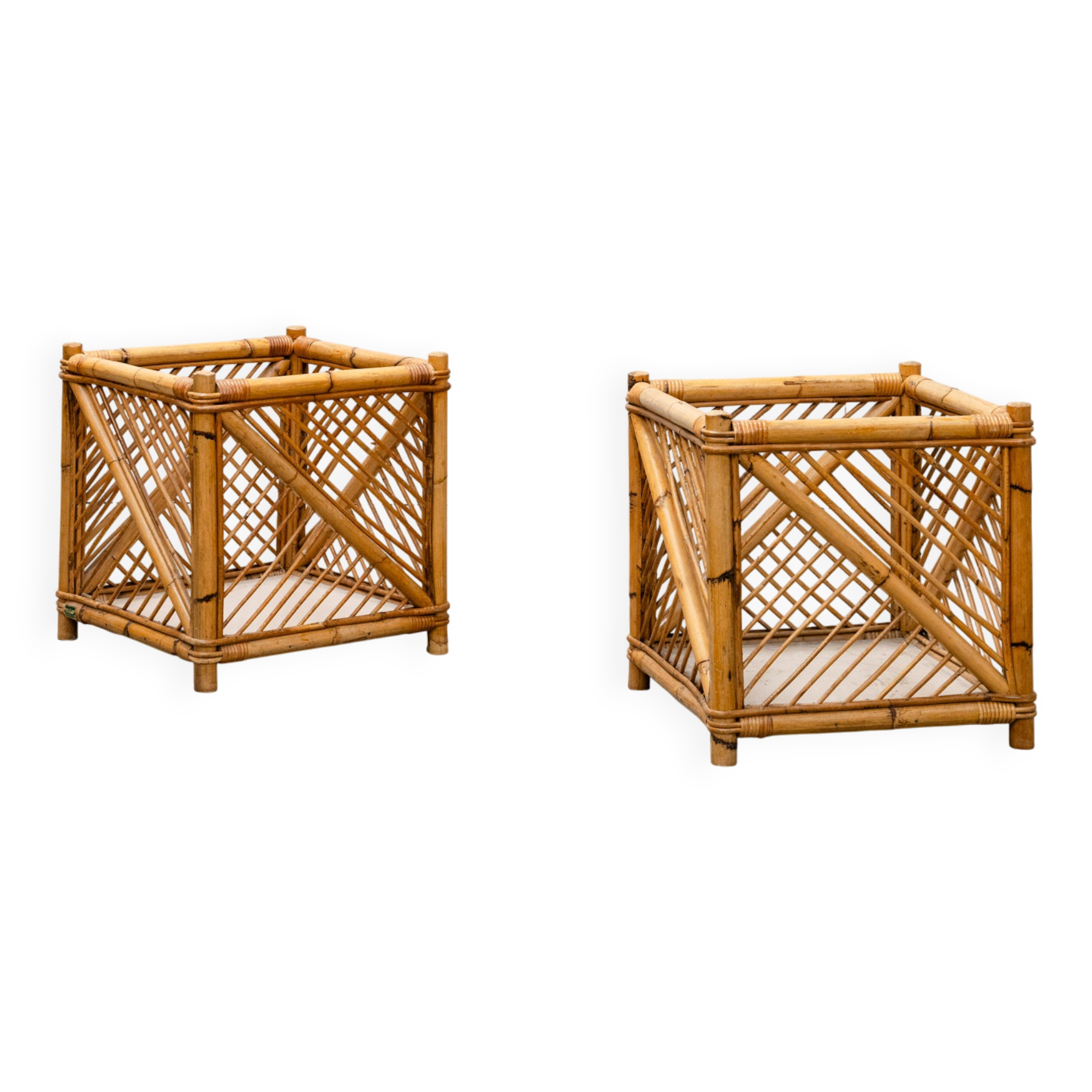 Pair of plant pots, wicker baskets Vivai Del Sud, 1970