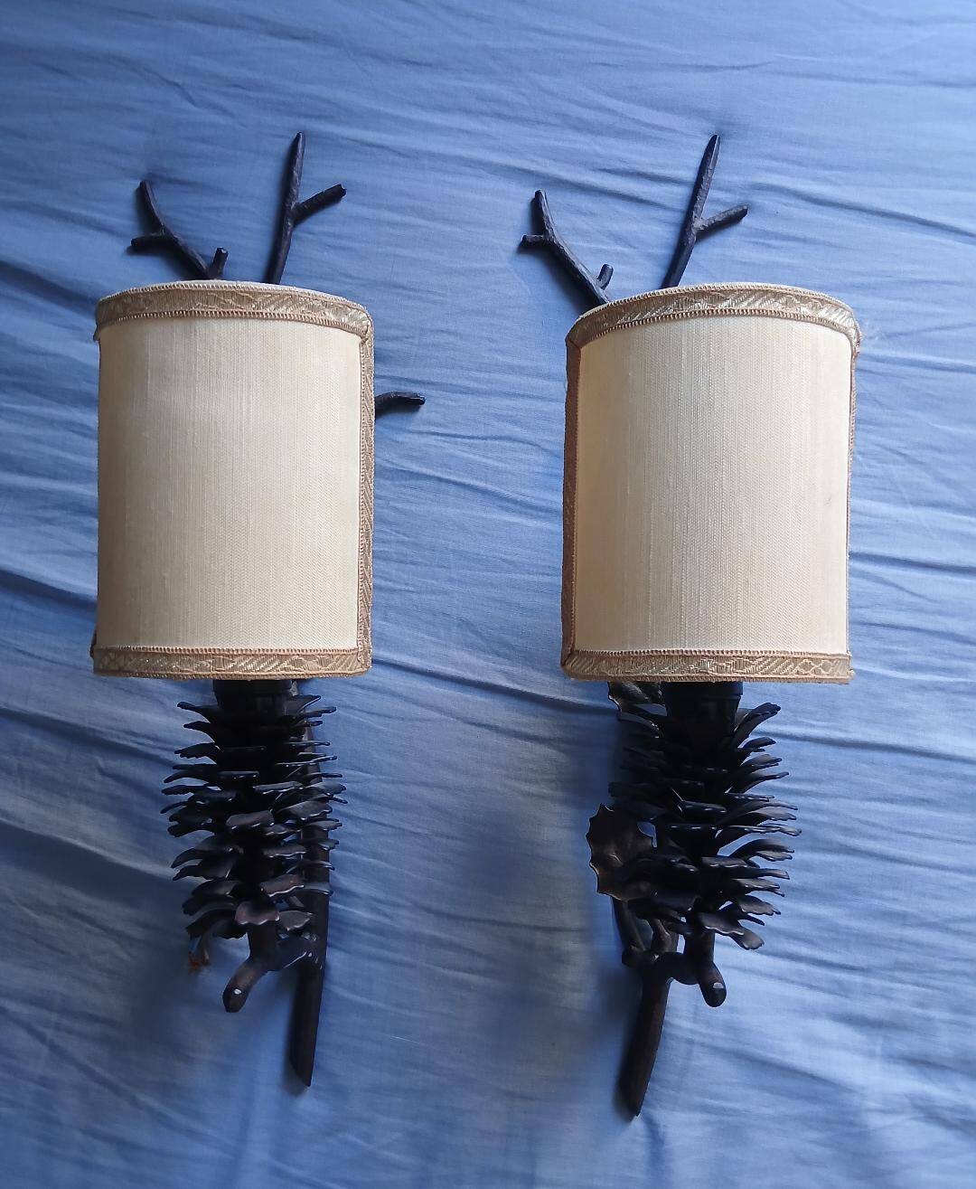 2 wall sconces pine cone branch lamps