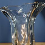 Large Twisted Crystal Vase with Three Points 20th Century Round Base Height 24cm