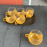Set of 6 coffee cups and vintage tray