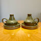 Pair of vintage glazed stoneware candle holders