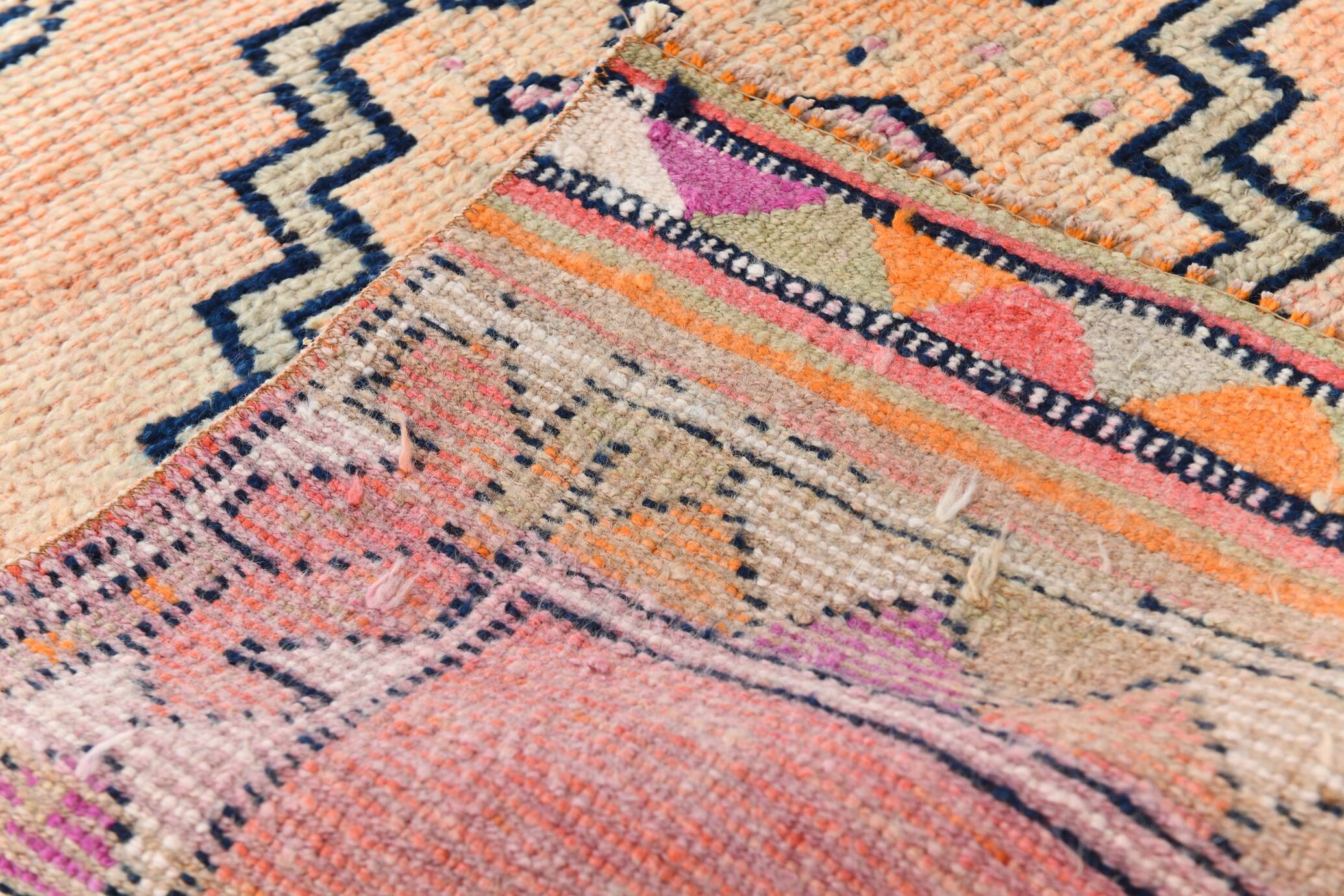 3x11 Pastel Salmon & Pink Runner, Natural Wool Runner Rug, 87x342 Cm