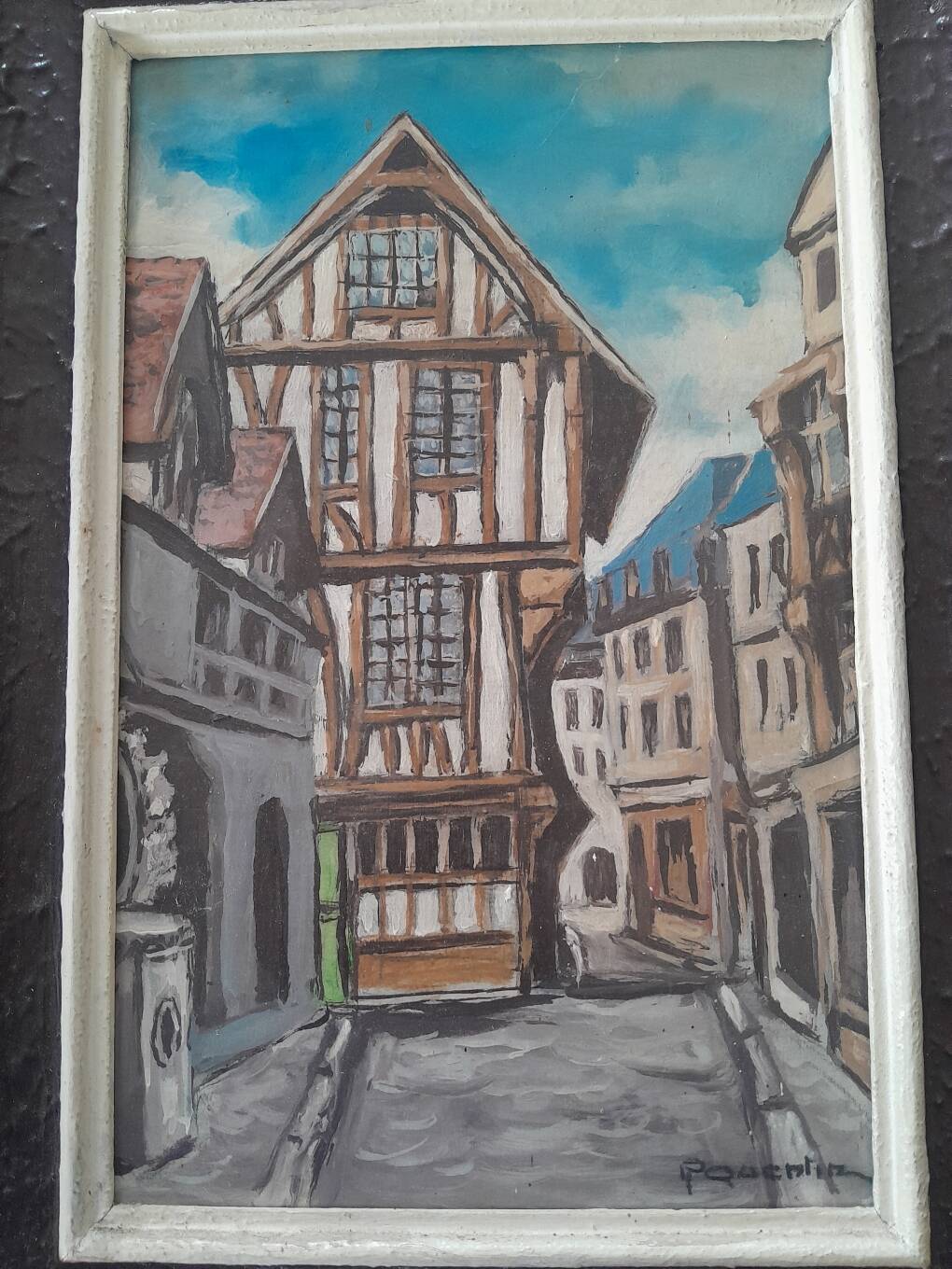 Peinture sur bois "Maison à colombages"
