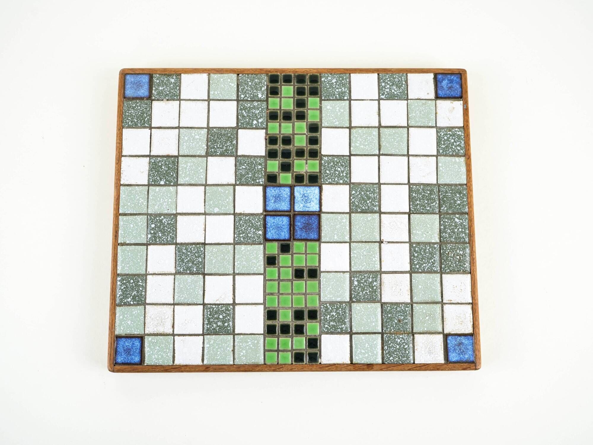 Mosaic tray with stoneware tiles in wooden frame, Bauhaus, 1970s
